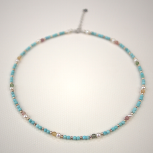 Turquoise Designed Pearl Chain - Light Blue