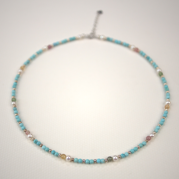 Turquoise Designed Pearl Chain - Light Blue