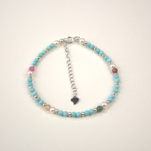 Turquoise Designed Chain Pearl Bracelet -Light Blue