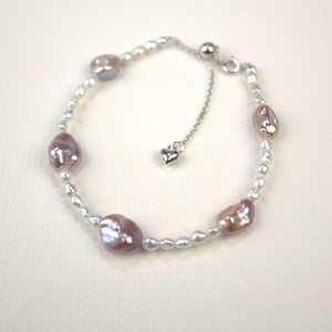 Unique Shape Pink & White Pearl Bracelet